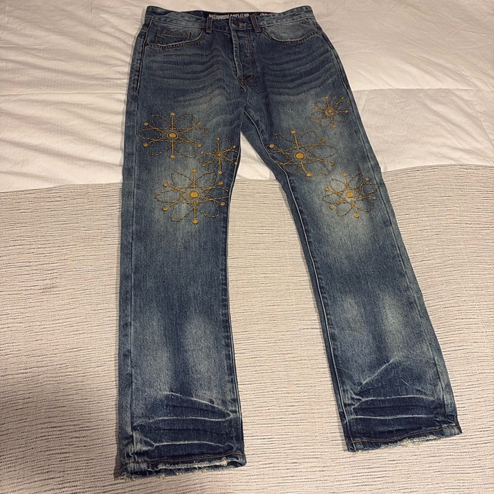 Men’s blue Billionaire Boys Club Nuclear Embroidered Straight Leg Jeans